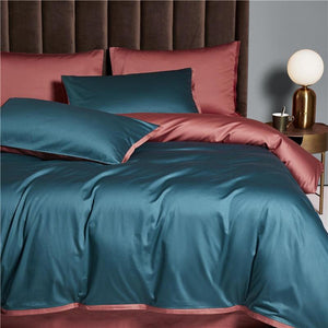 Ava Reversible Duvet Cover Set apricot and ocean color.