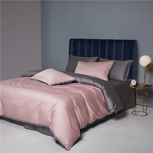 Ava Reversible Duvet Cover Set made of Egyptian Cotton in Gray and Quartz color.
