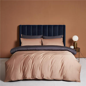 Ava Reversible Duvet Cover Set made of Egyptian Cotton in Melon and Gray color. (Opposite side).