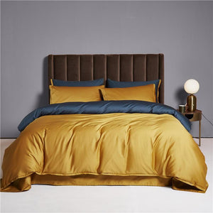 Ava Reversible Duvet Cover Set (Shows Ochre and Yale Color Opposite sides). 