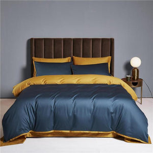 Ava Reversible Duvet Cover Set made of Egyptian Cotton in Yale and Ochre color.