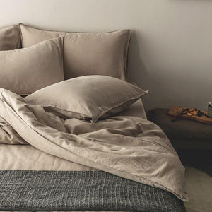 Emma Duvet Cover Set made of cotton and linen in sand color.