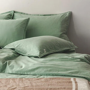 Emma Duvet Cover Set made of cotton and linen in green color.