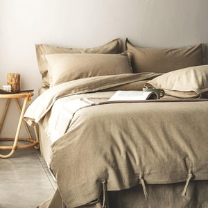 Emma Duvet Cover Set made of cotton and linen in Biscotti color.