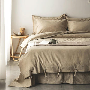 Emma Duvet Cover Set made of cotton and linen in Biscotti color with ropes.
