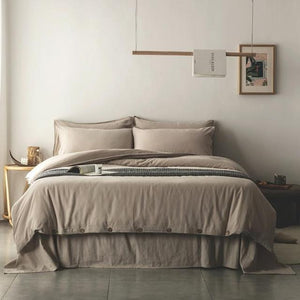 Emma Duvet Cover Set made of cotton and linen in sand color.