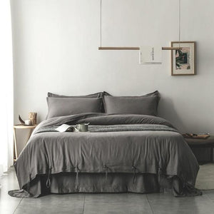 Emma Duvet Cover Set made of cotton and linen in gray color.