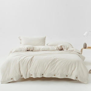 Olivia Ultra Soft Washed Cotton Duvet Cover Set in cream color with buttons.  