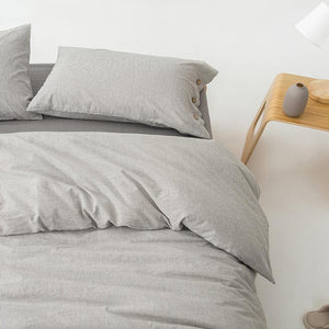 Top close up view of Olivia Stripe Ultra Soft Duvet Cover Set in gray color.