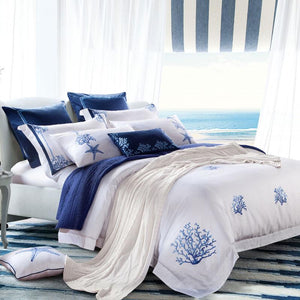 Jessica White and Blue Duvet Cover Set. The best and the softest bed sheets. Luxury Beach coastal bedding set.