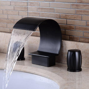 James Three-Hole Dual-Handle Bathroom Faucet In Black Color.