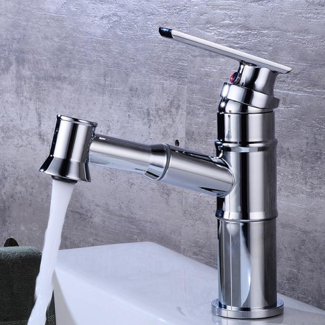 Langfoss Pull-Out Single-Hole Bathroom Faucet in Brown Color.